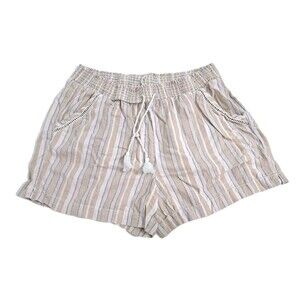 Briggs Shorts Women's 2XL Linen Blend Striped Tassels Drawstring Pull On Beachy